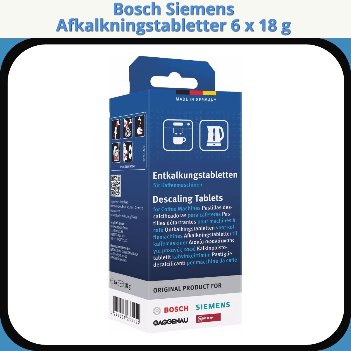 Anmeldelse af Bosch Siemens Afkalkningstabletter 6 x 18 g