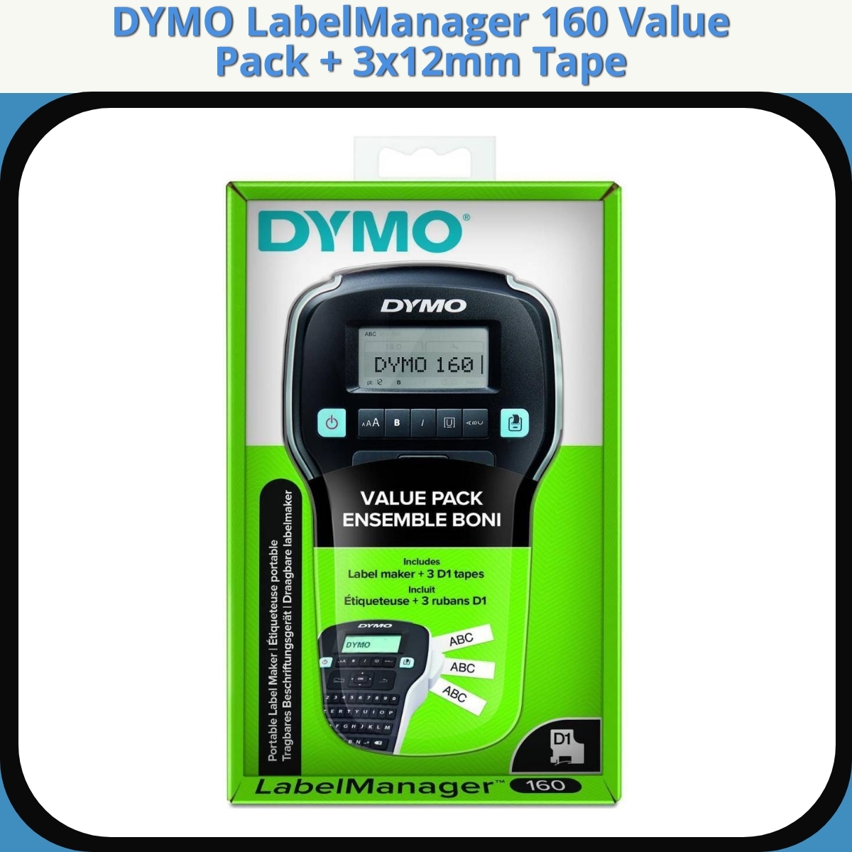 Anmeldelse af DYMO LabelManager 160 Value Pack + 3x12mm Tape