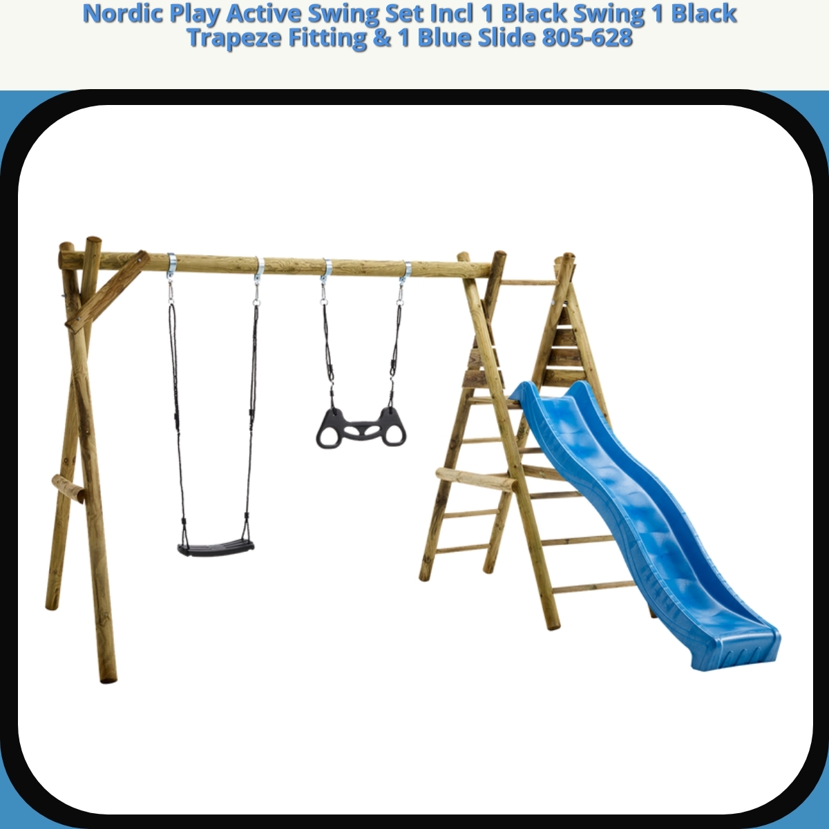 Anmeldelse af Nordic Play Active Swing Set Incl 1 Black Swing 1 Black Trapeze Fitting & 1 Blue Slide 805-628