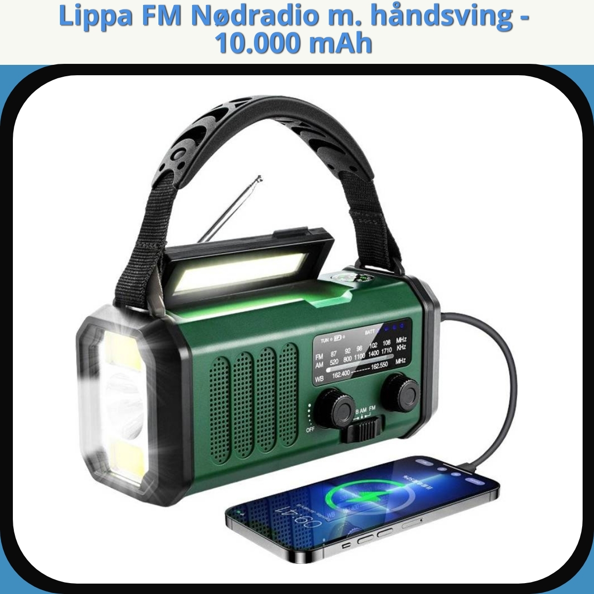 Anmeldelse af Lippa FM Nødradio m. håndsving - 10.000 mAh