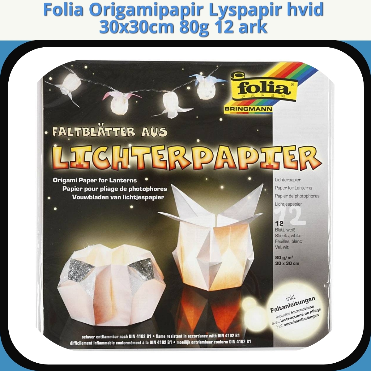 Anmeldelse af Folia Origamipapir Lyspapir hvid 30x30cm 80g 12 ark