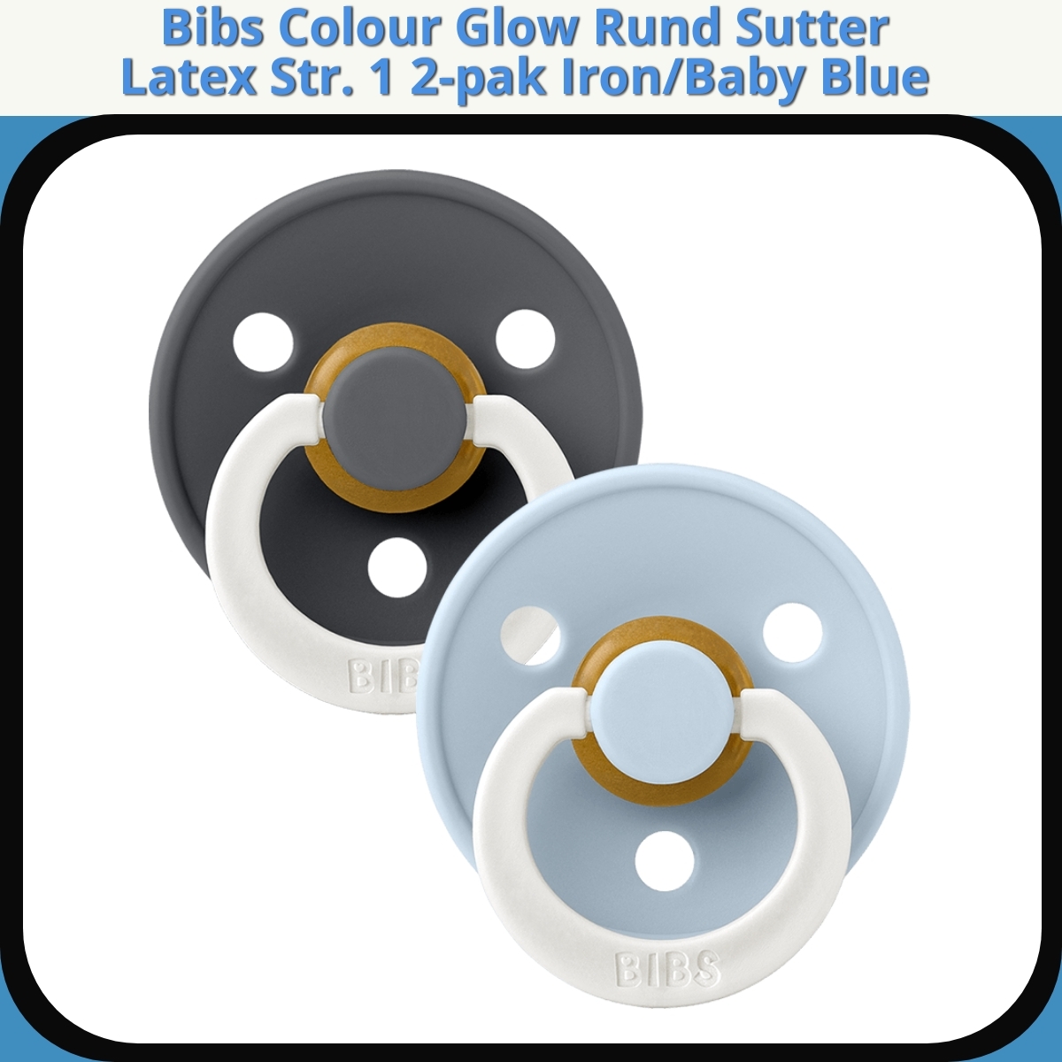 Anmeldelse af Bibs Colour Glow Rund Sutter Latex Str. 1 2-pak Iron/Baby Blue