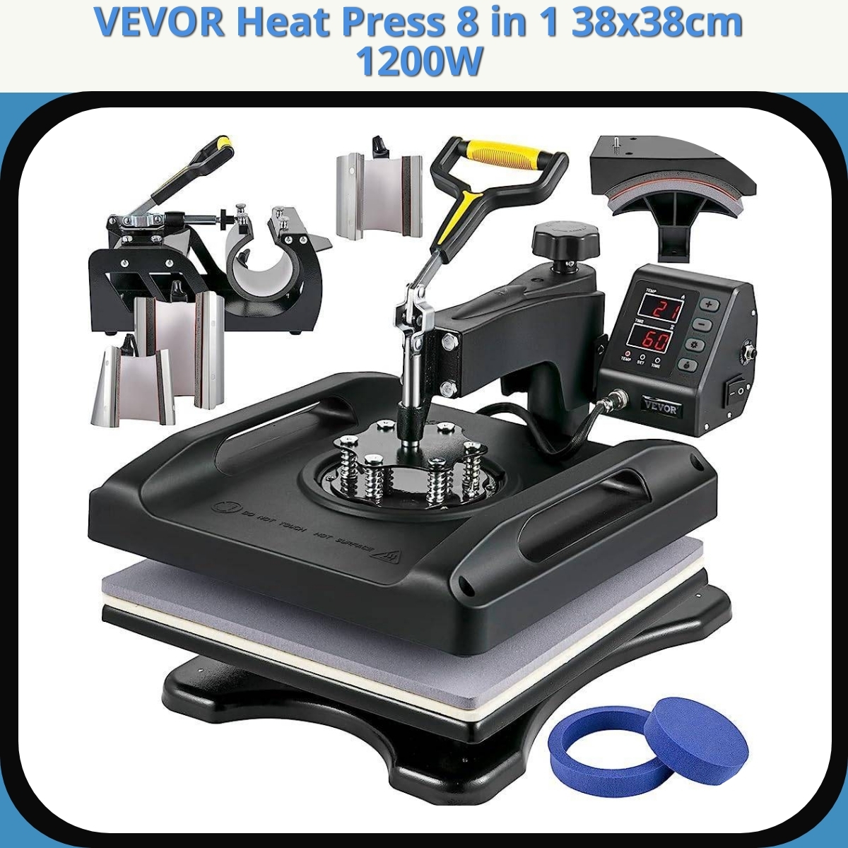 Anmeldelse af VEVOR Heat Press 8 in 1 38x38cm 1200W